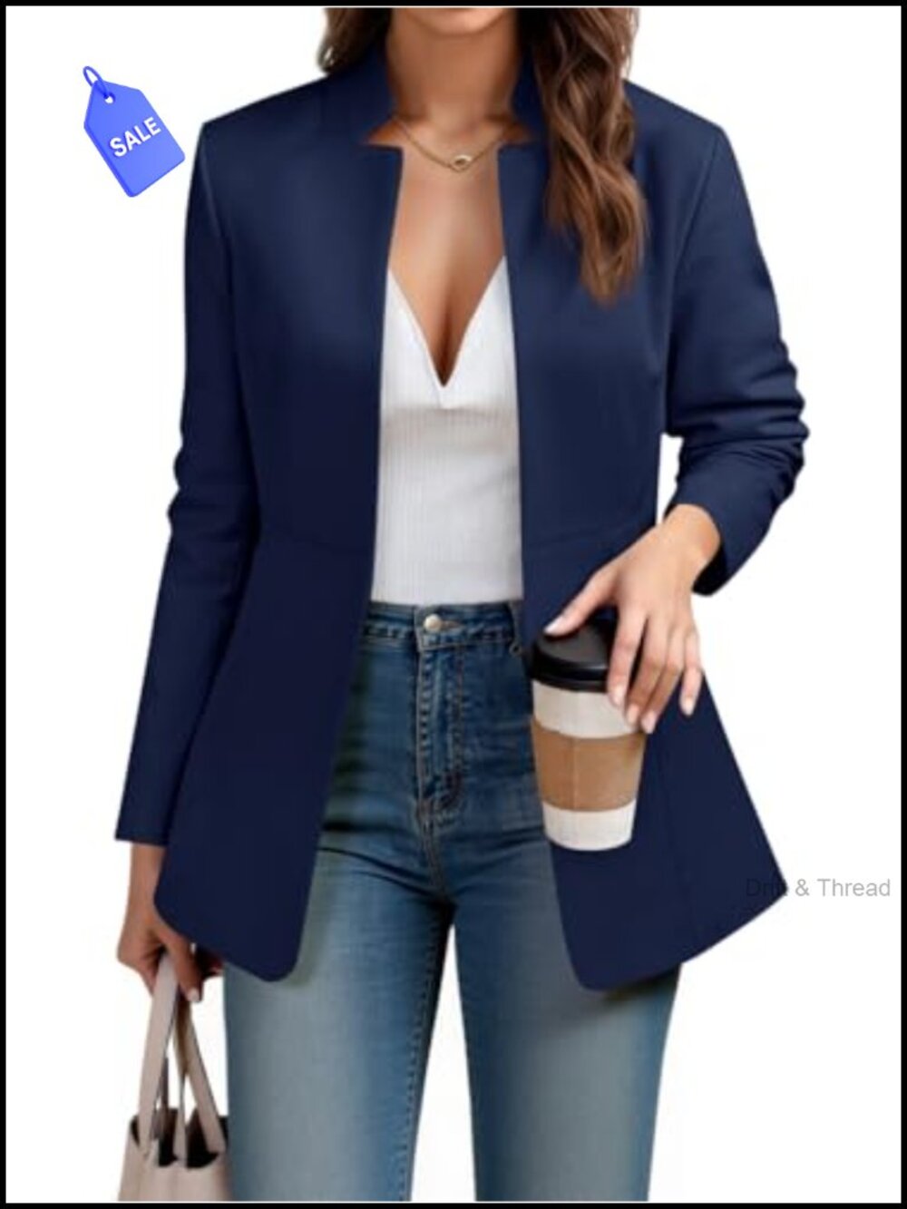 Cicy Bell Women's Blazer Long Sleeve Open Front Notch Collar Business Casual